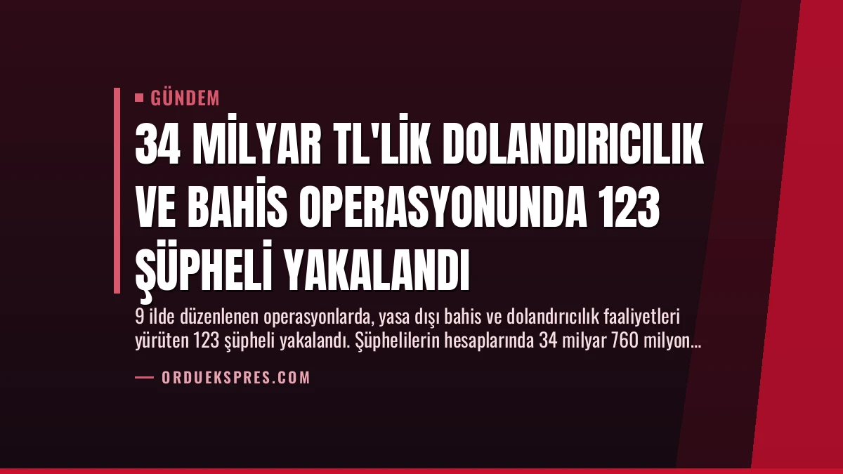 34 Milyar TL’lik Dolandırıcılık ve Bahis Operasyonunda 123 Şüpheli Yakalandı