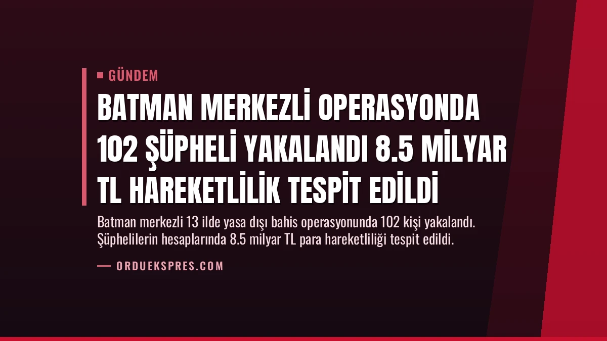 Batman Merkezli Operasyonda 102 Şüpheli Yakalandı 8.5 Milyar TL Hareketlilik Tespit Edildi