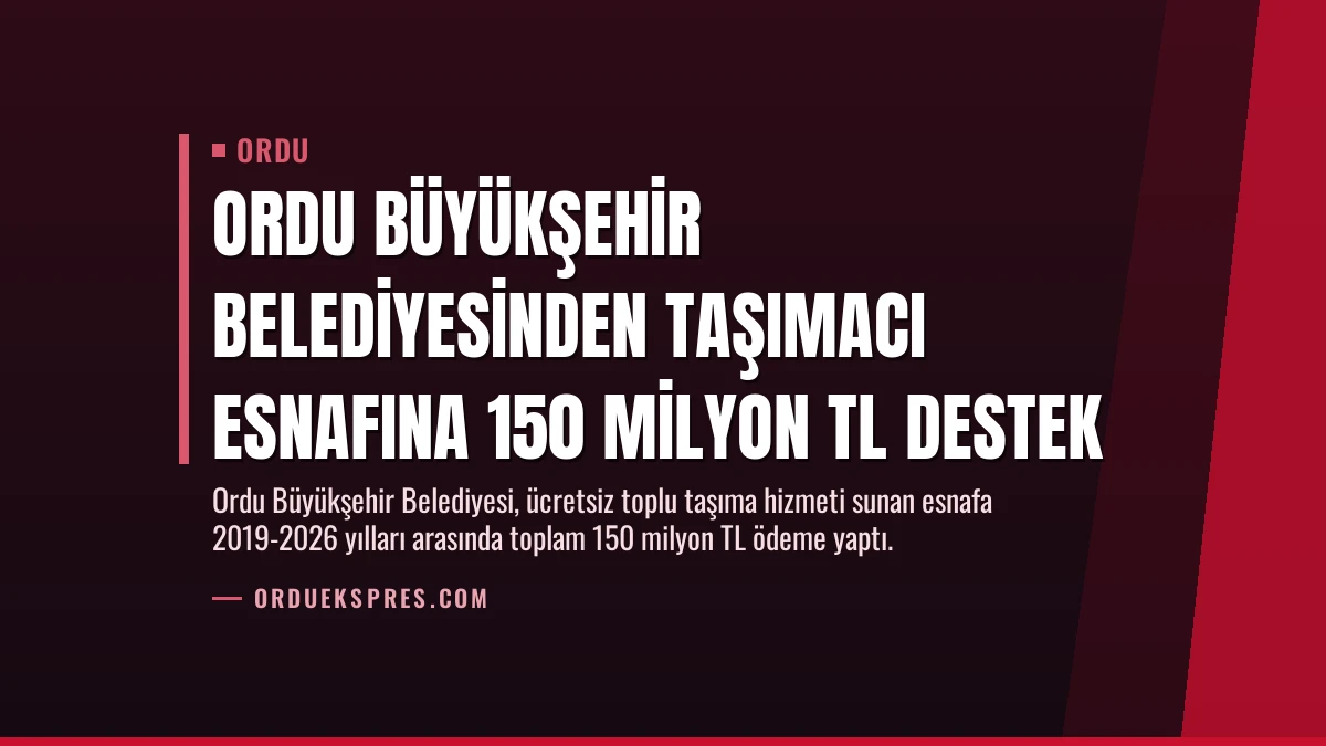Ordu Büyükşehir Belediyesinden Taşımacı Esnafına 150 Milyon TL Destek