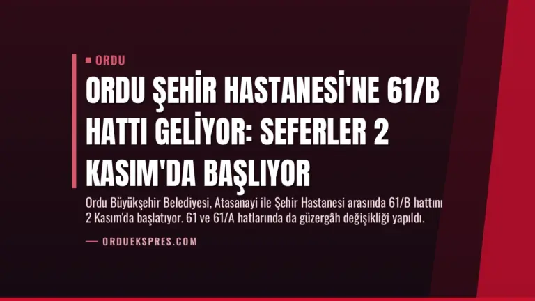 Ordu Şehir Hastanesi'ne 61/B Hattı Geliyor: Seferler 2 Kasım'da Başlıyor